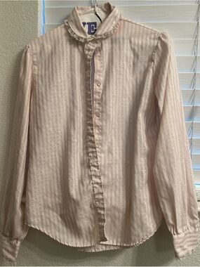 Light Pink Ruffle Trim Button-Up Blouse